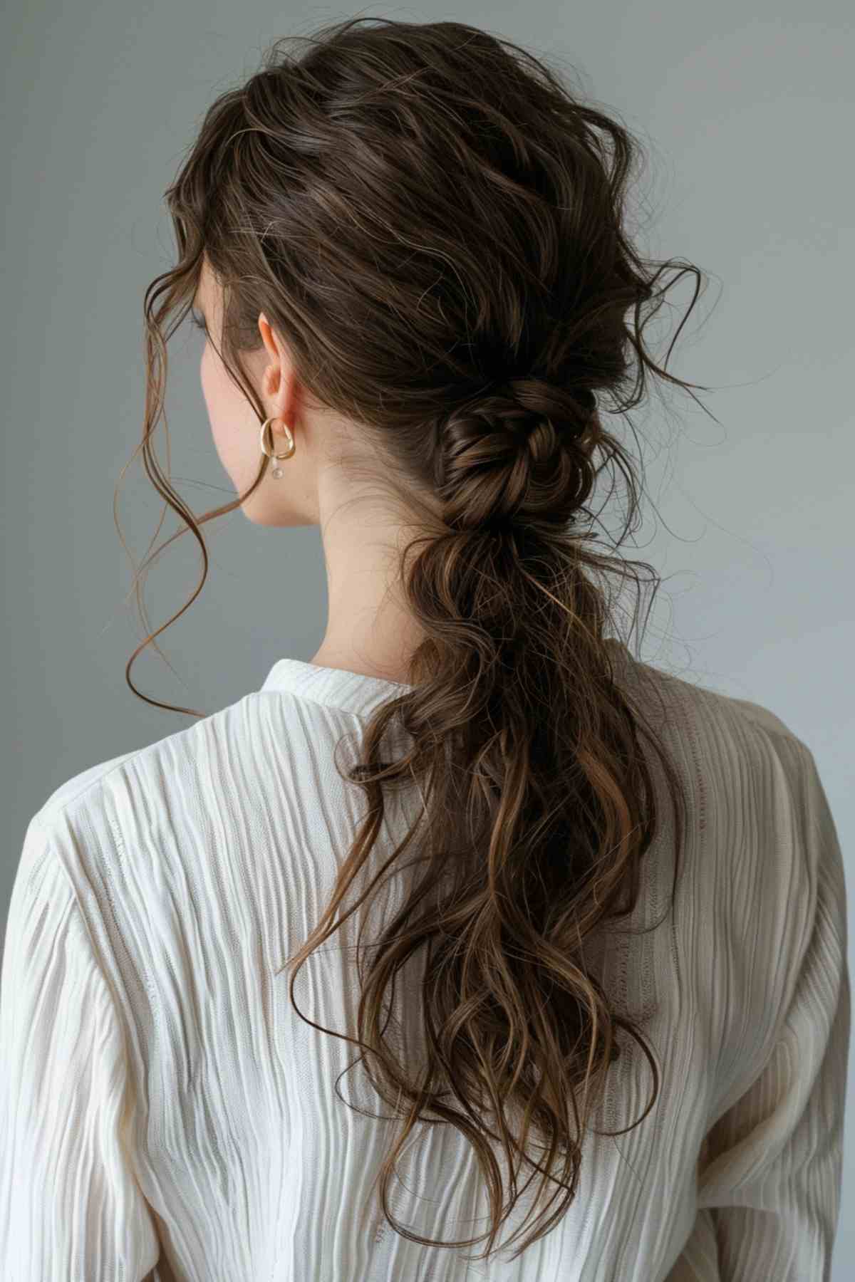 Long Brown Pony with Textured Curls