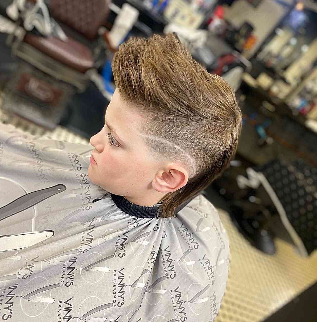 Brushed-Up Medium Mohawk Undercut Cut with Shaved Line for Kids