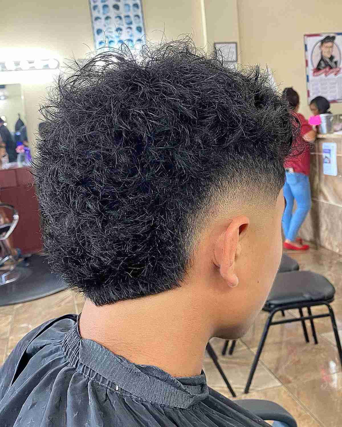 Burst Mid Fade Cut on Boys' Short Messy Curls 