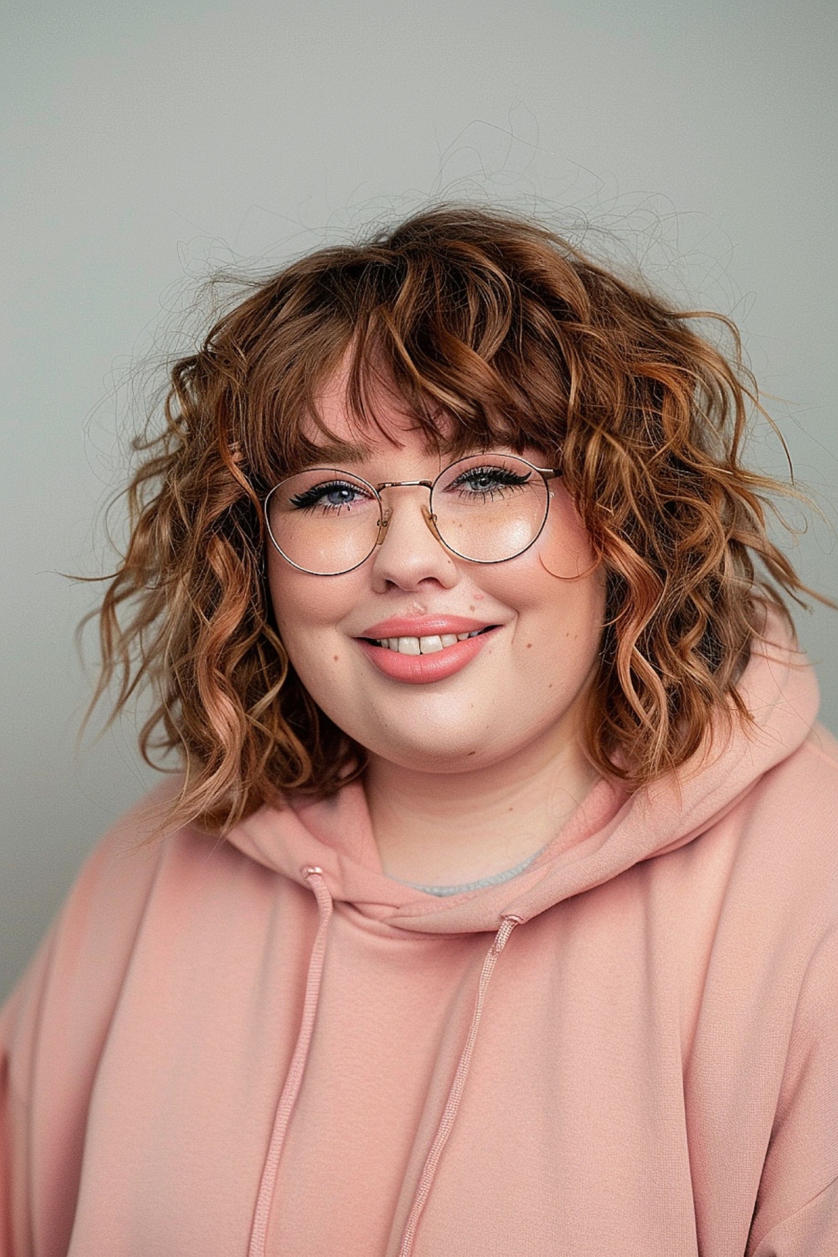 Choppy Curls with Long Bangs for Round Face Shapes