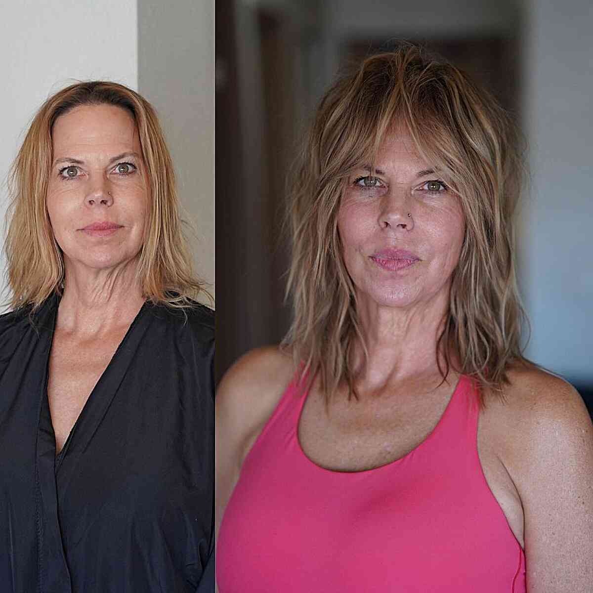 Medium Choppy Layered Cut with Beach Waves for Older Ladies Over 50 with Fine Tresses