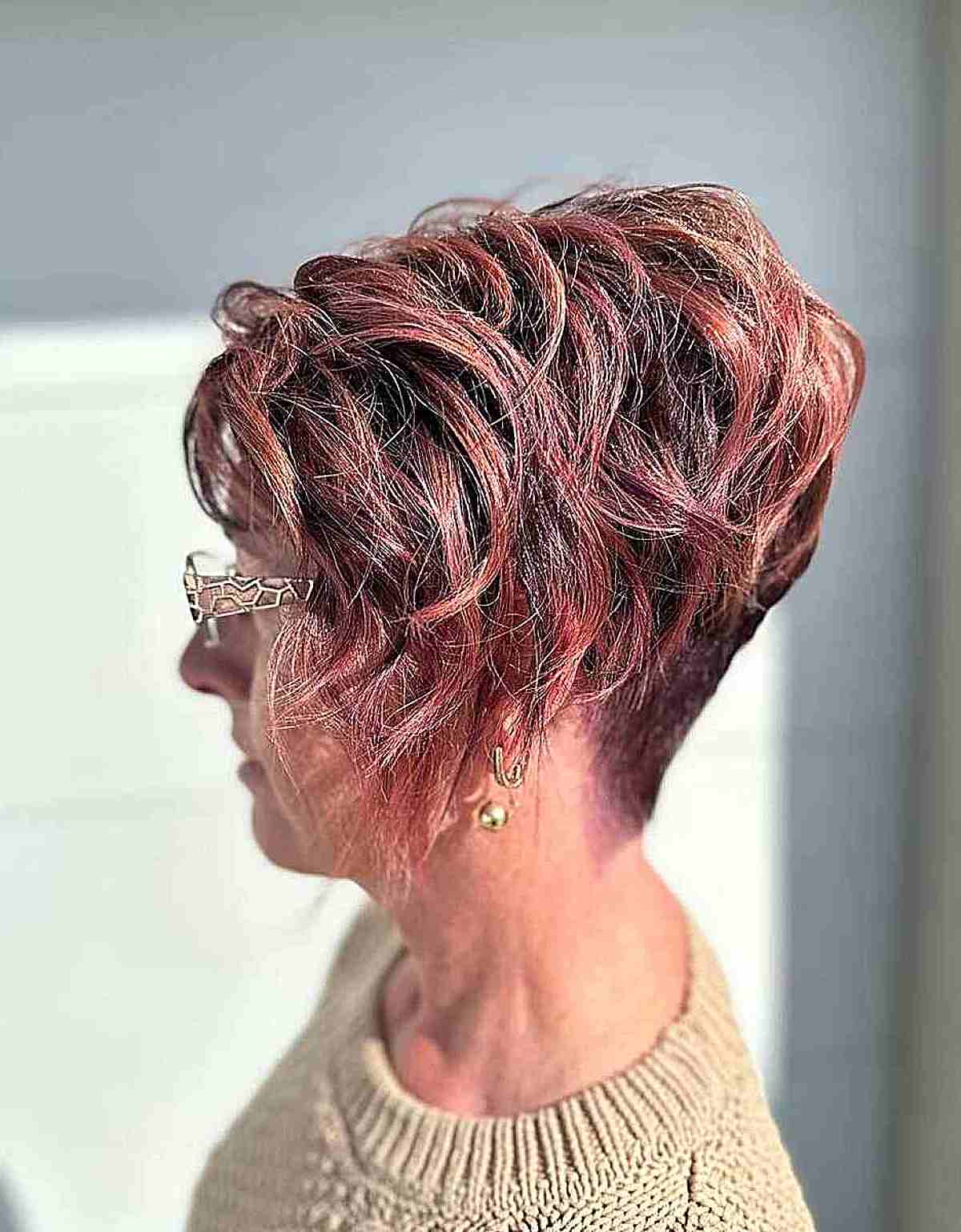 Pink Choppy Pixie Bob with Chunky Layers on 70-Year-Olds