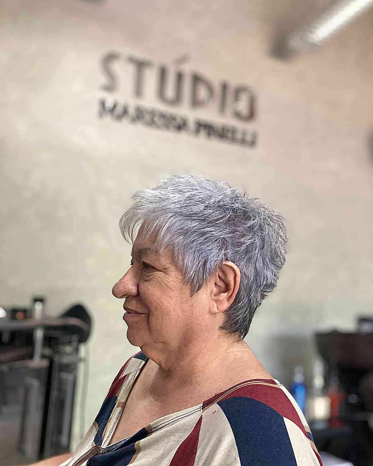 Choppy Tapered Short Grey Pixie on 50-Year-Old Ladies