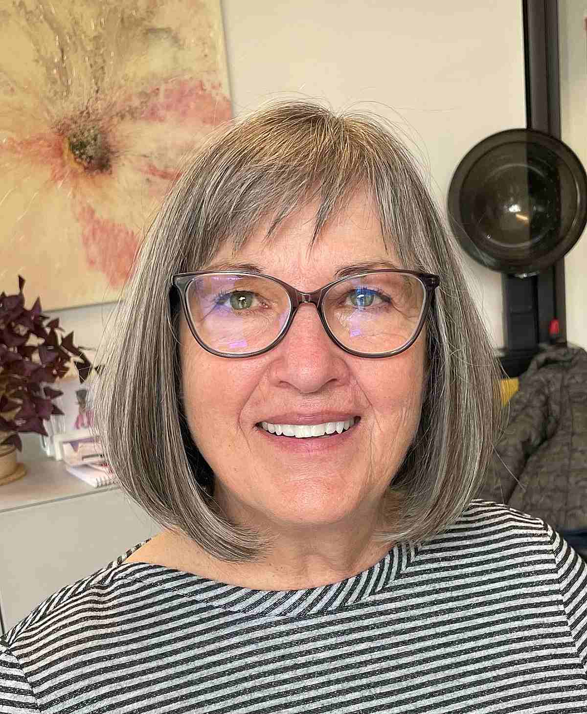 Classic Bob with Piece-y Bangs for an Older Woman with a Round Face