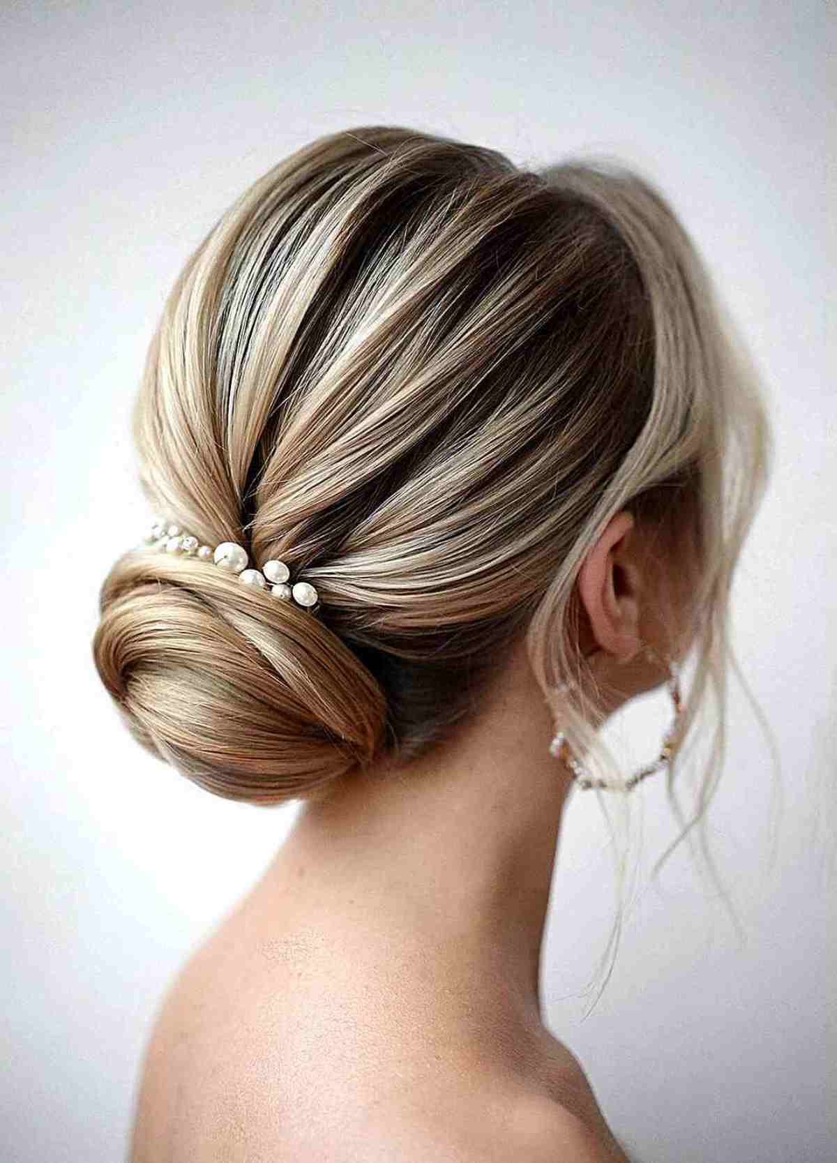Classy Low Twisted Bun Updo for Medium Hair