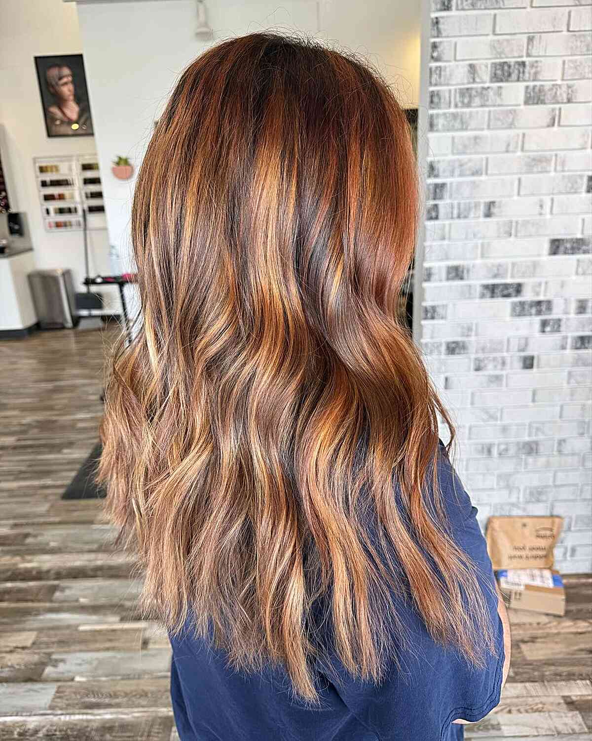 Copper Ombre Highlights with Root Shadow for Long Brown Hair