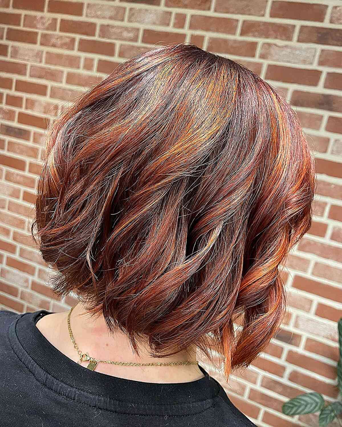 Copper Red Highlights on Short-Length Brown Bob
