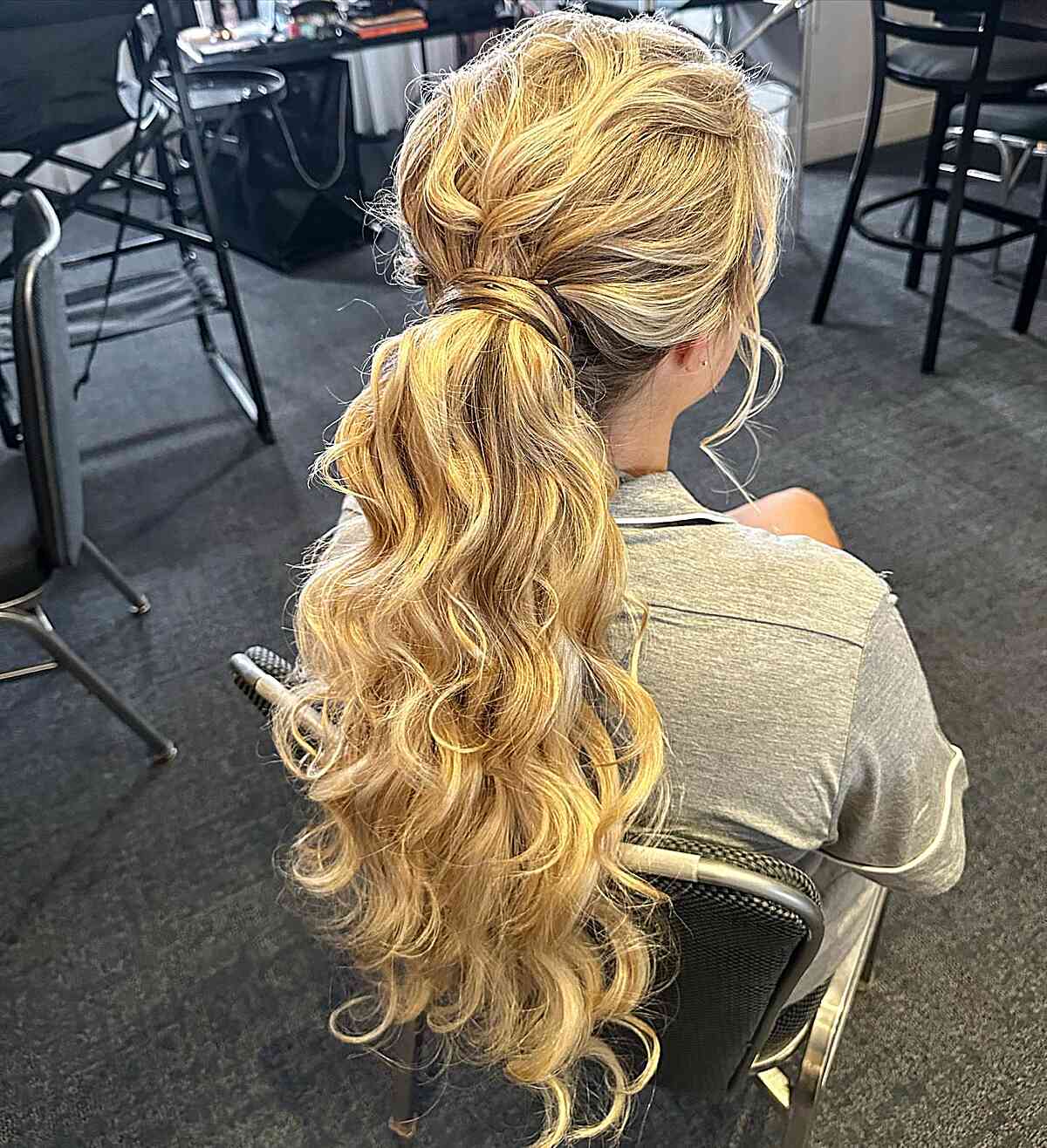 Curly Thick Ponytail on Long Blonde Hair