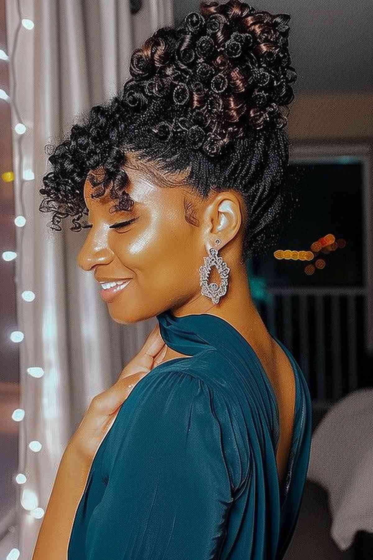 Textured curly updo for a romantic and enchanting gala hairstyle.