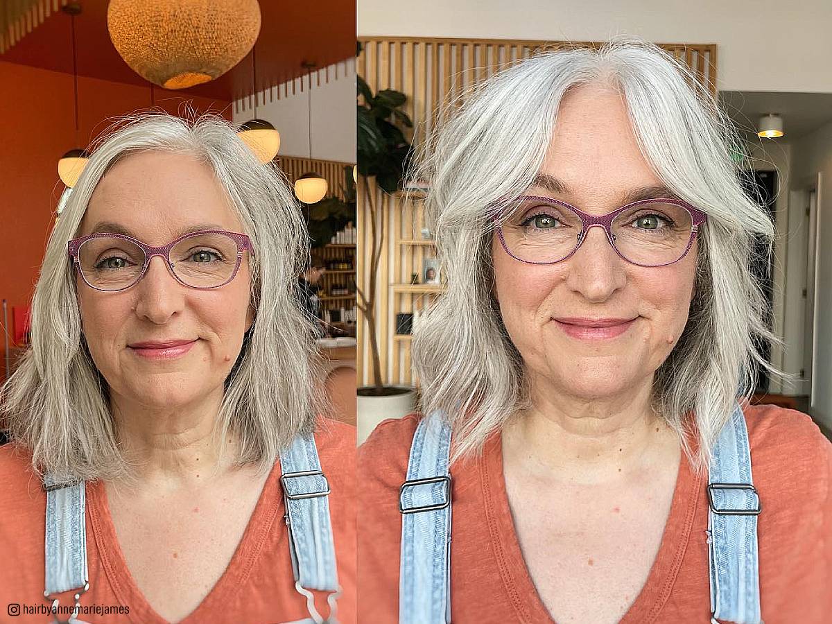 Image of Short shag with curtain bangs for older women