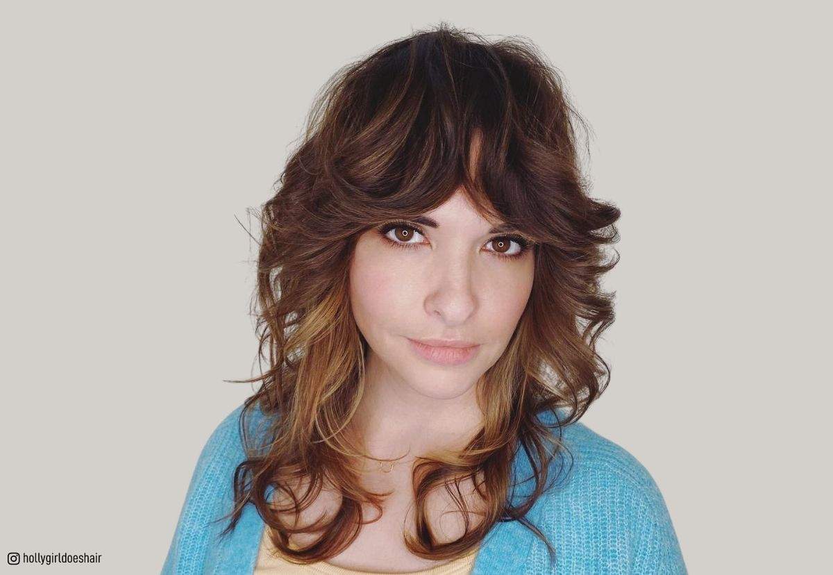 Image of Curtain bangs with wavy hair