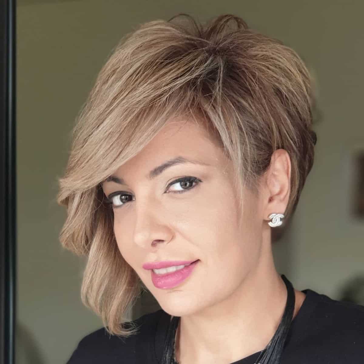Cute and chic asymmetrical pixie bob