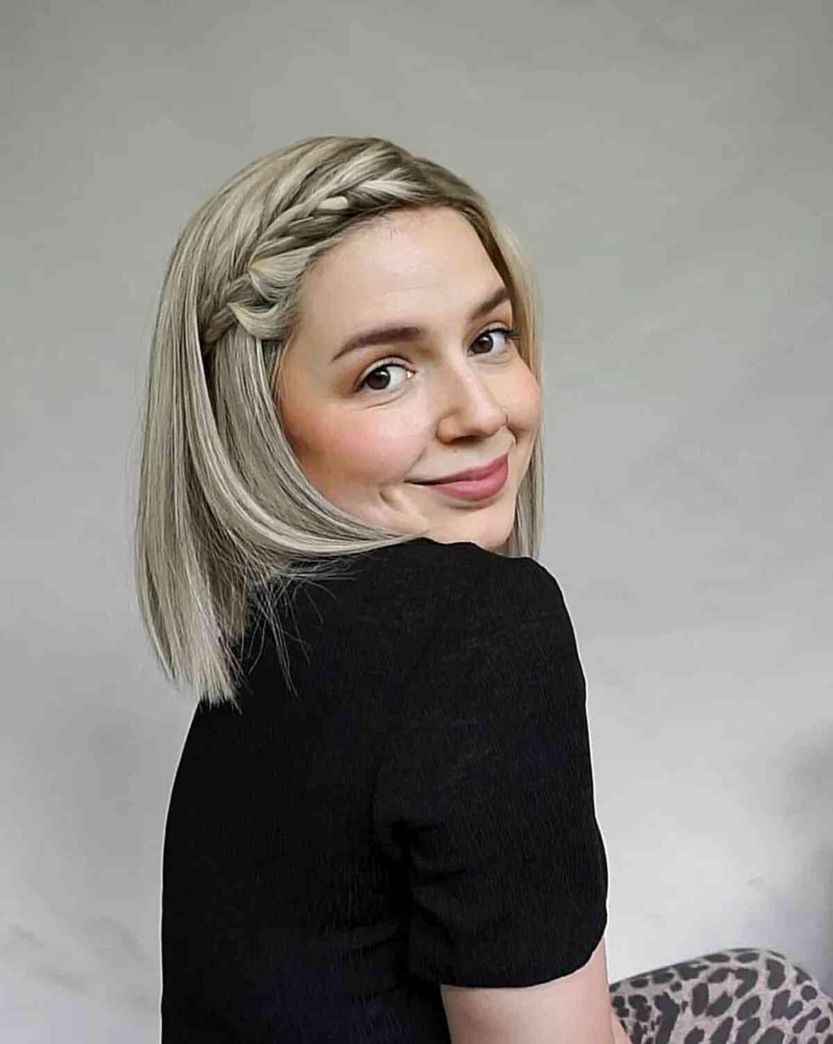 Cute Bob Cut with Braided Fringe Hairstyle