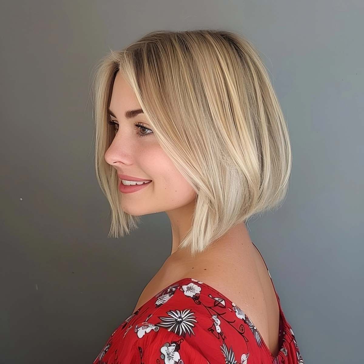 Cute Short Inverted Bob Haircut with Highlights