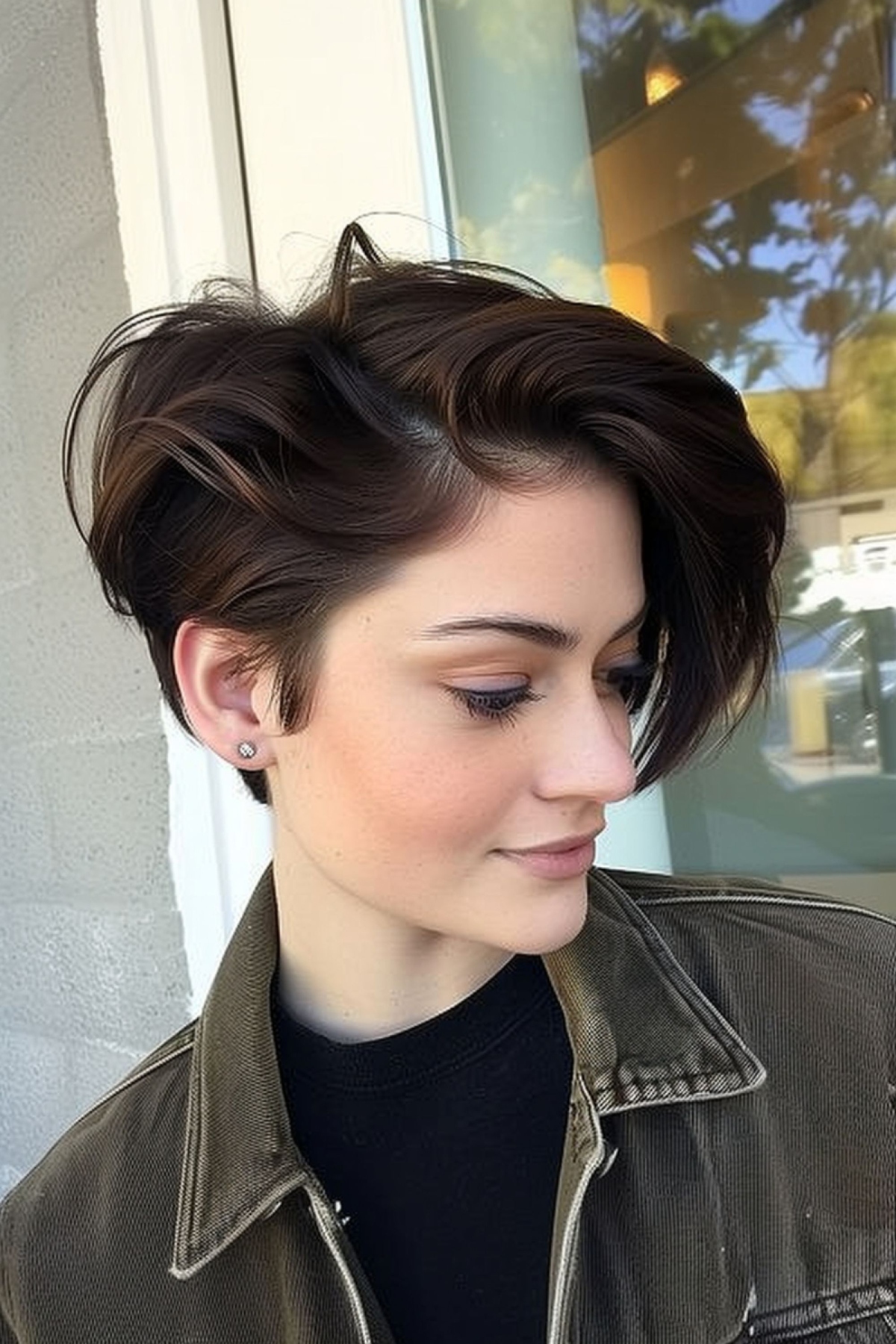 cute short side swept pixie haircut for women