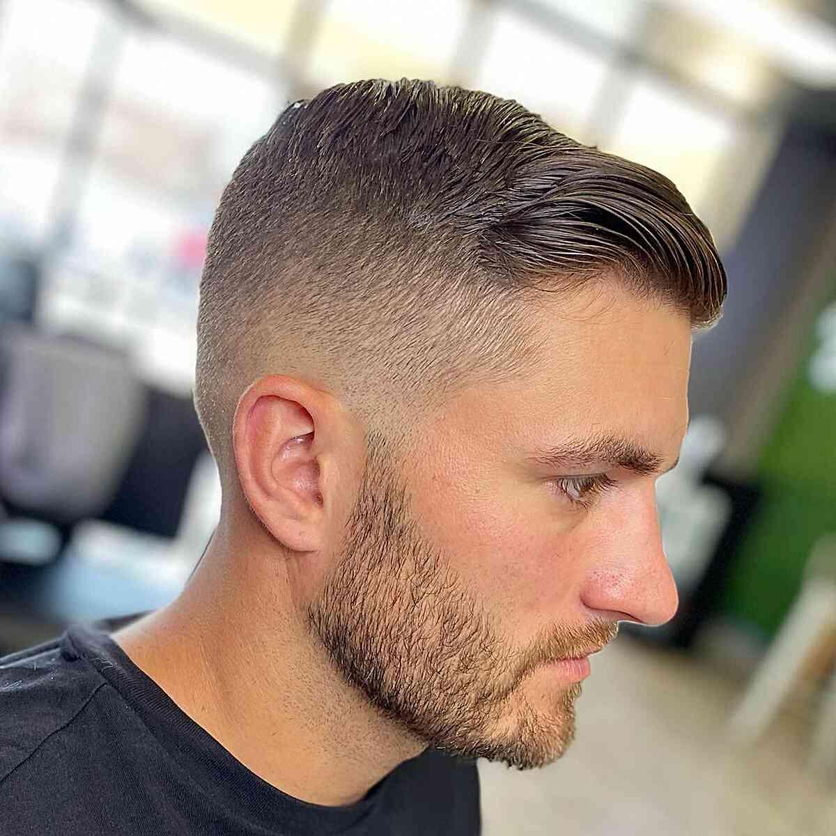 Dapper Combover Crew Cut Hairstyle that is Slightly Longer In the Front with a bald fade