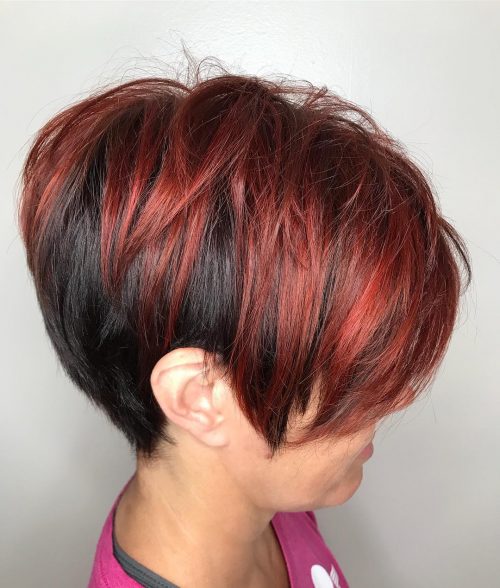 Dark Short Hair with Dark Red Highlights