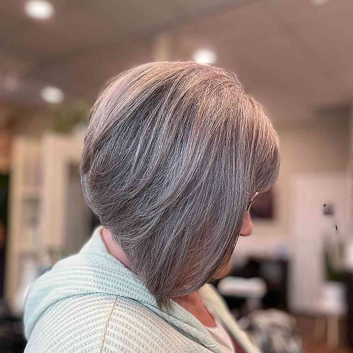 Dark Silver for Neck-Length Angled Bob for Older Ladies with Grey Tresses