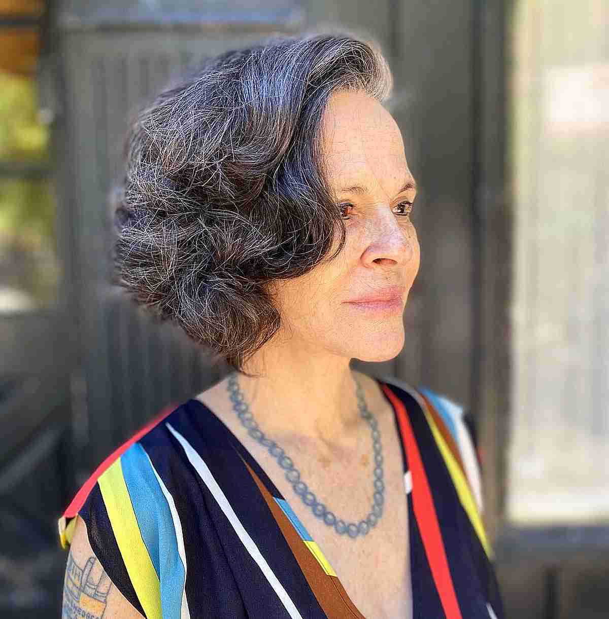 Deep Side-Part Wavy Bob for Older Ladies