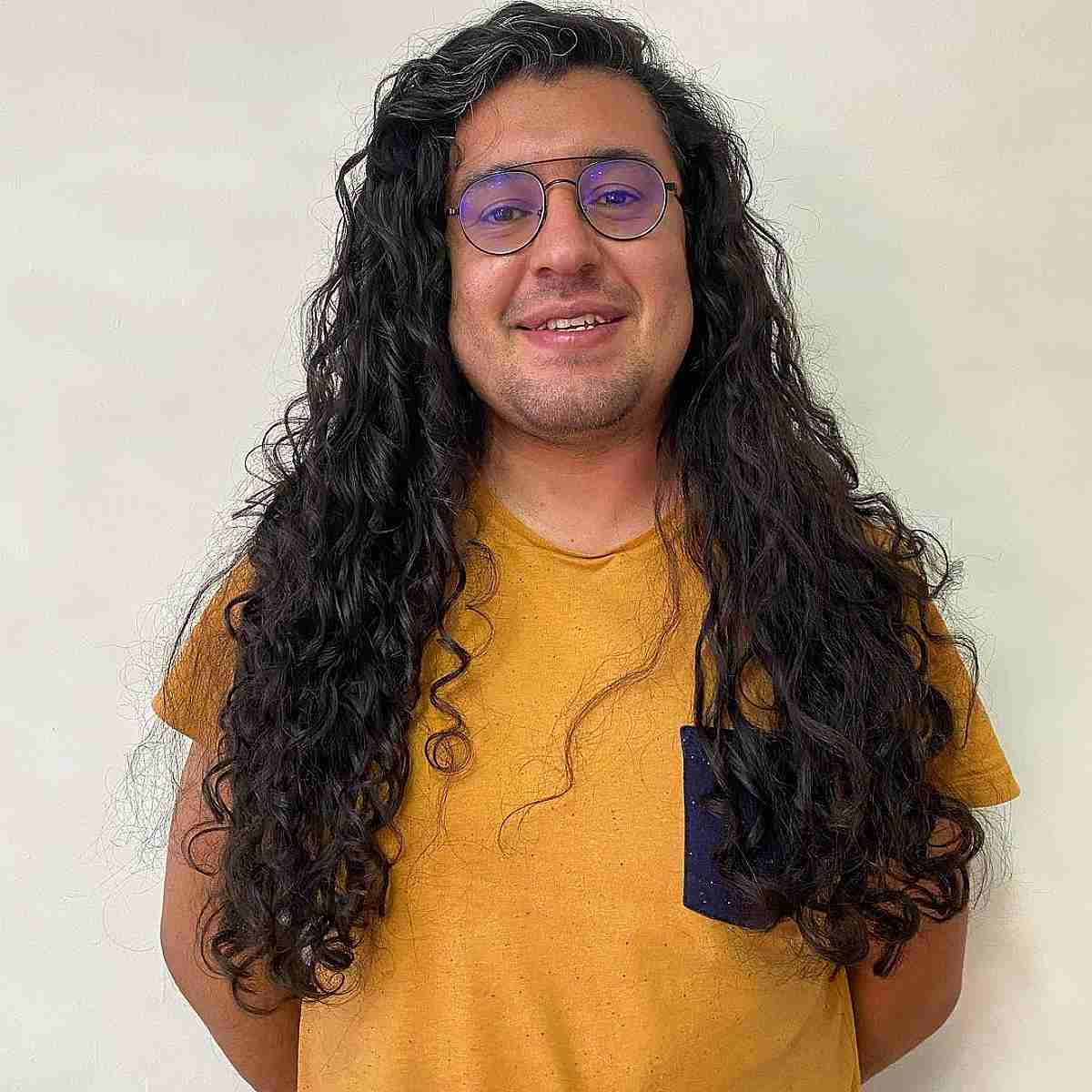 Deep Side-Parted Long Curls for Men