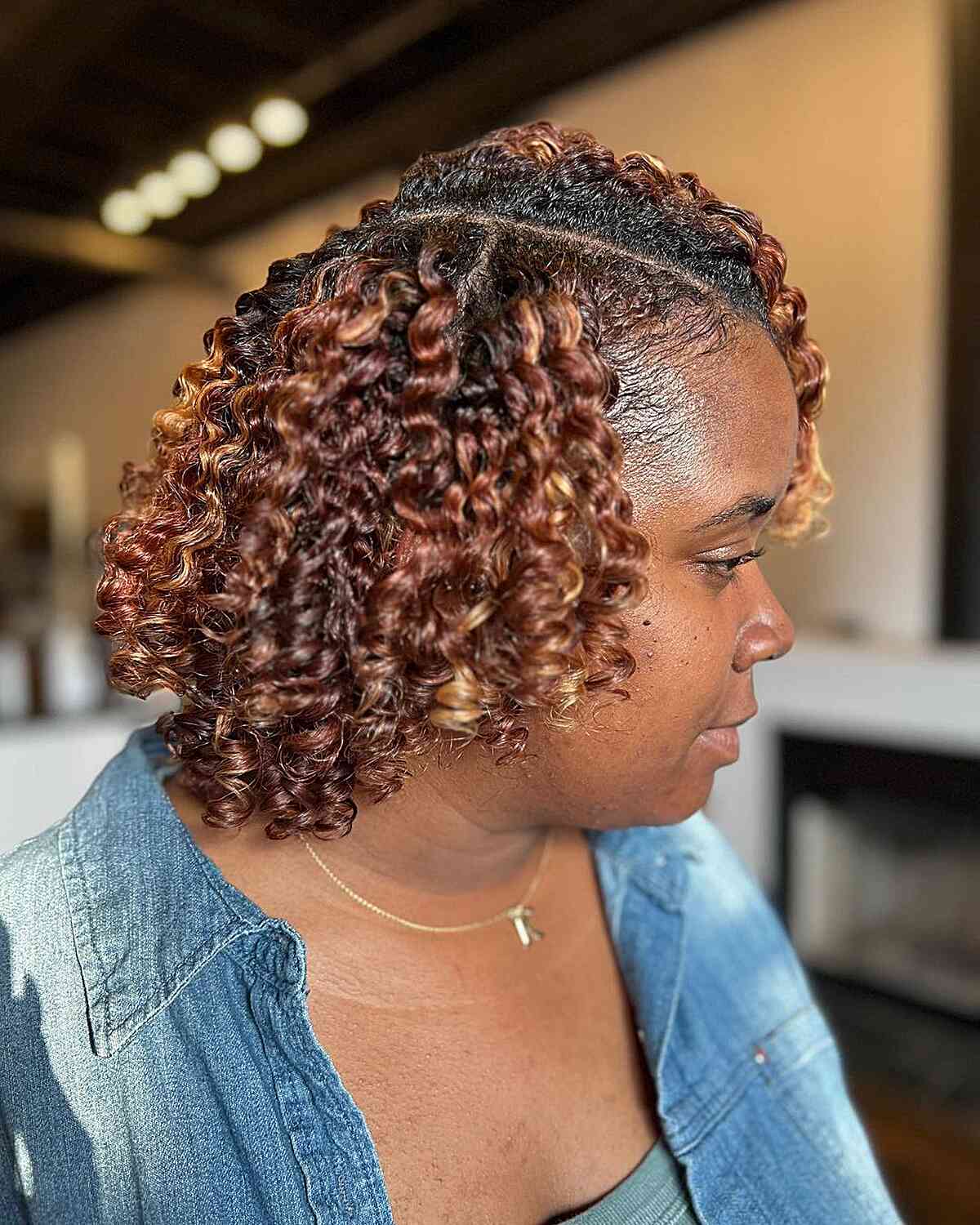 Short Defined Twist Out with Copper Hair Color on Black Women