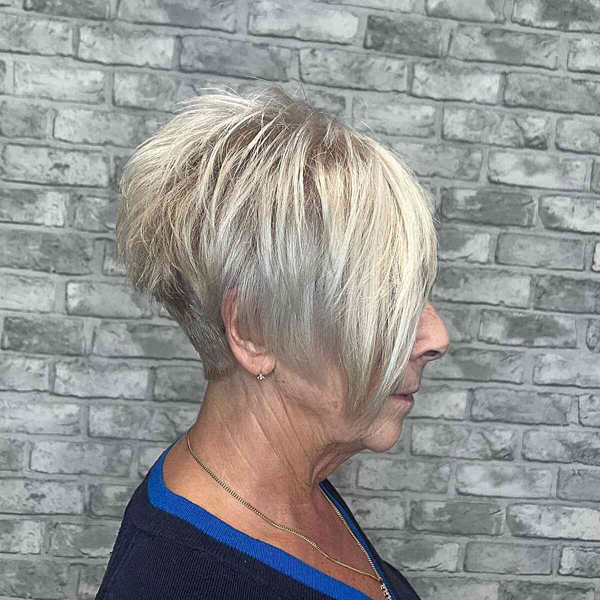 Disconnected Pixie Cut with Long Fringe for women in their 60s with thick hair