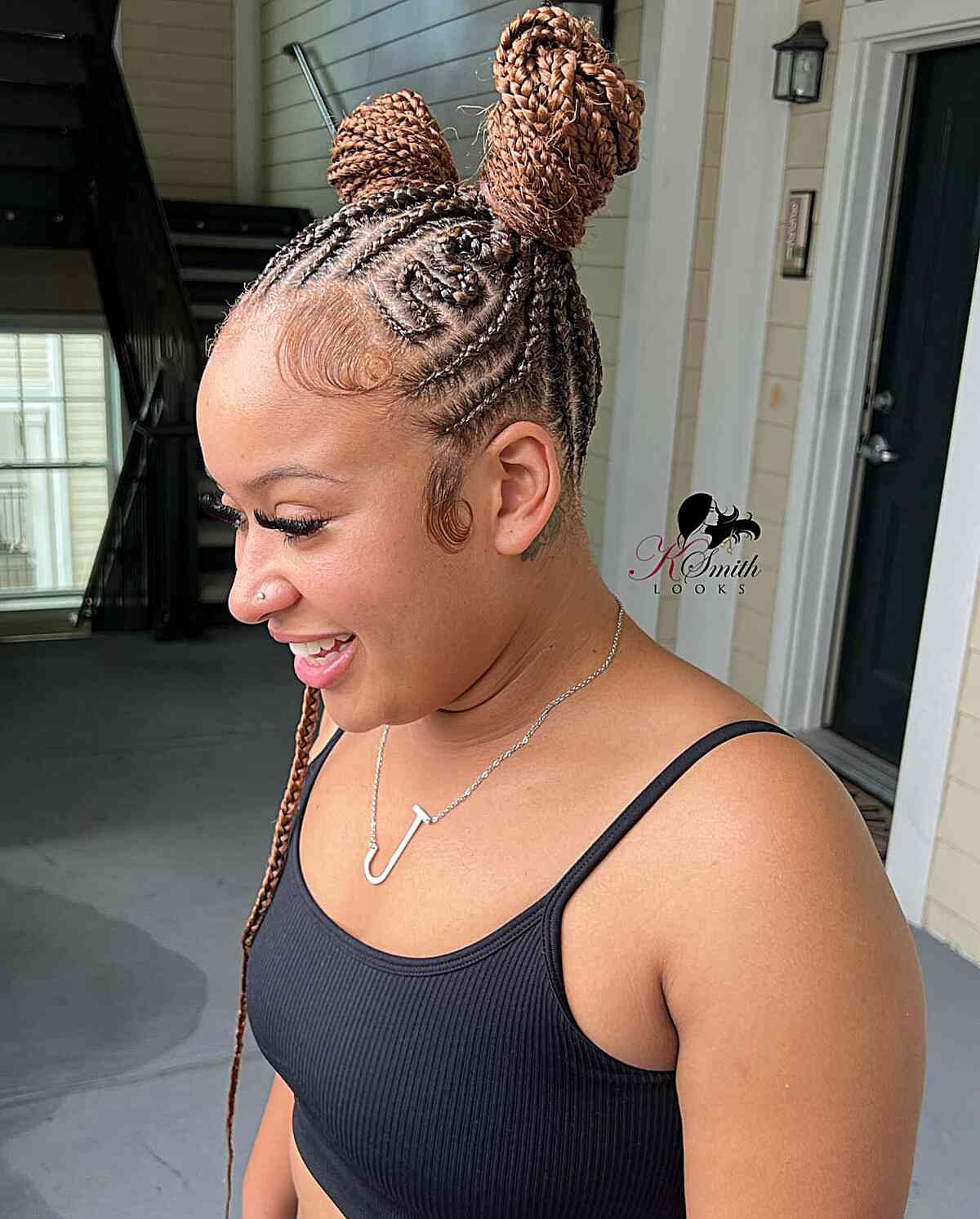 Double Braided Bun Updo with Cornrows