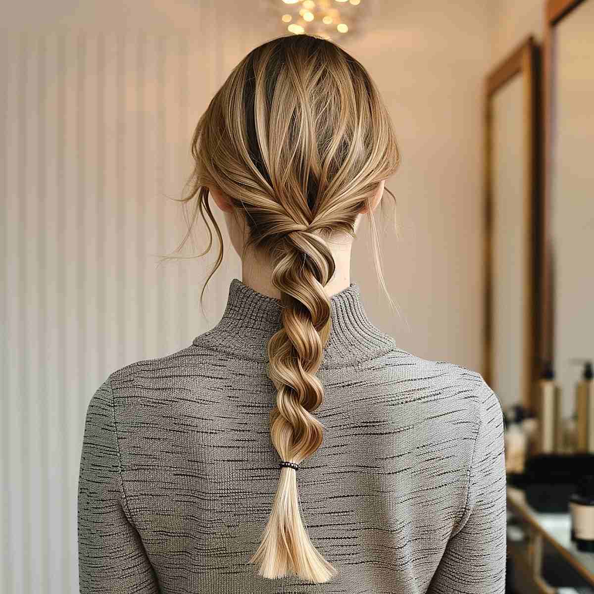 Easy rope braid ponytail for long straight hair