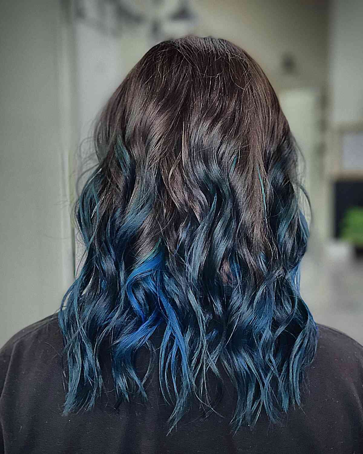 Edgy dip dye blue ombre shoulder length 