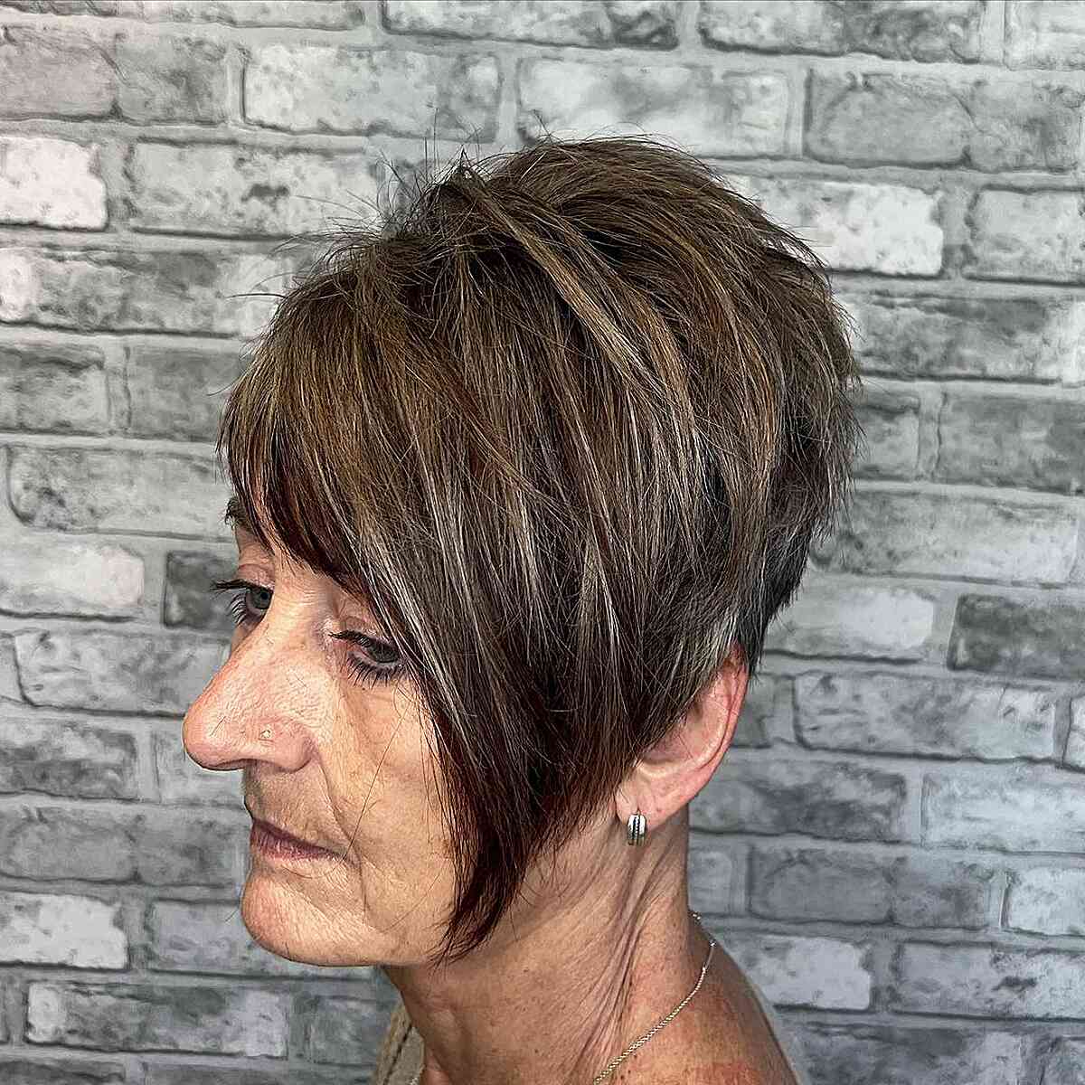 Edgy Long Pixie with Tapered Nape for women over 60 and up with thick hair