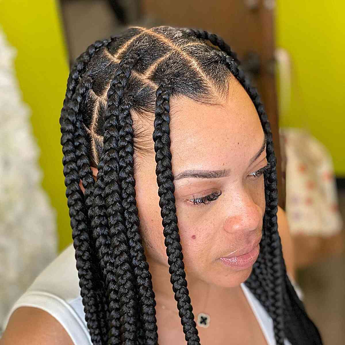 Face-Framing Large Knotless Box Braids with Center Part