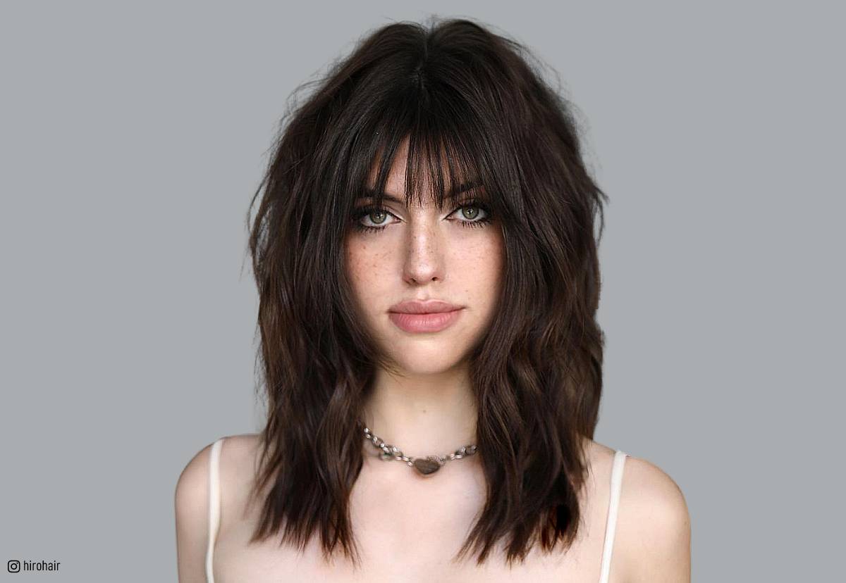 Image of Short textured shag bangs with face-framing layers