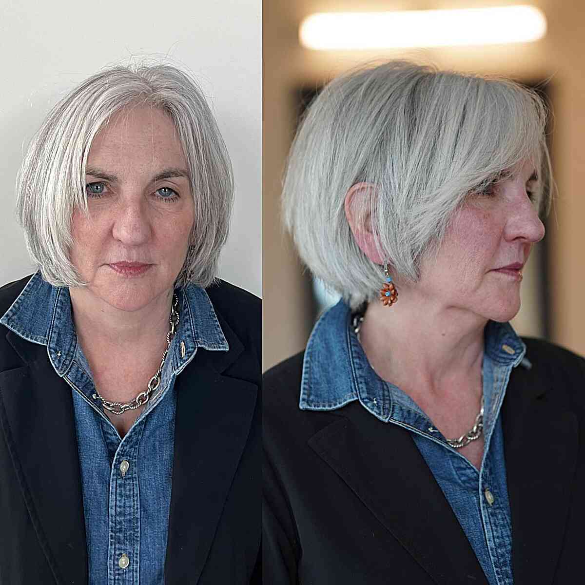 Face-Framing Short Bobbed Cut for Thick Haired 60-year-olds