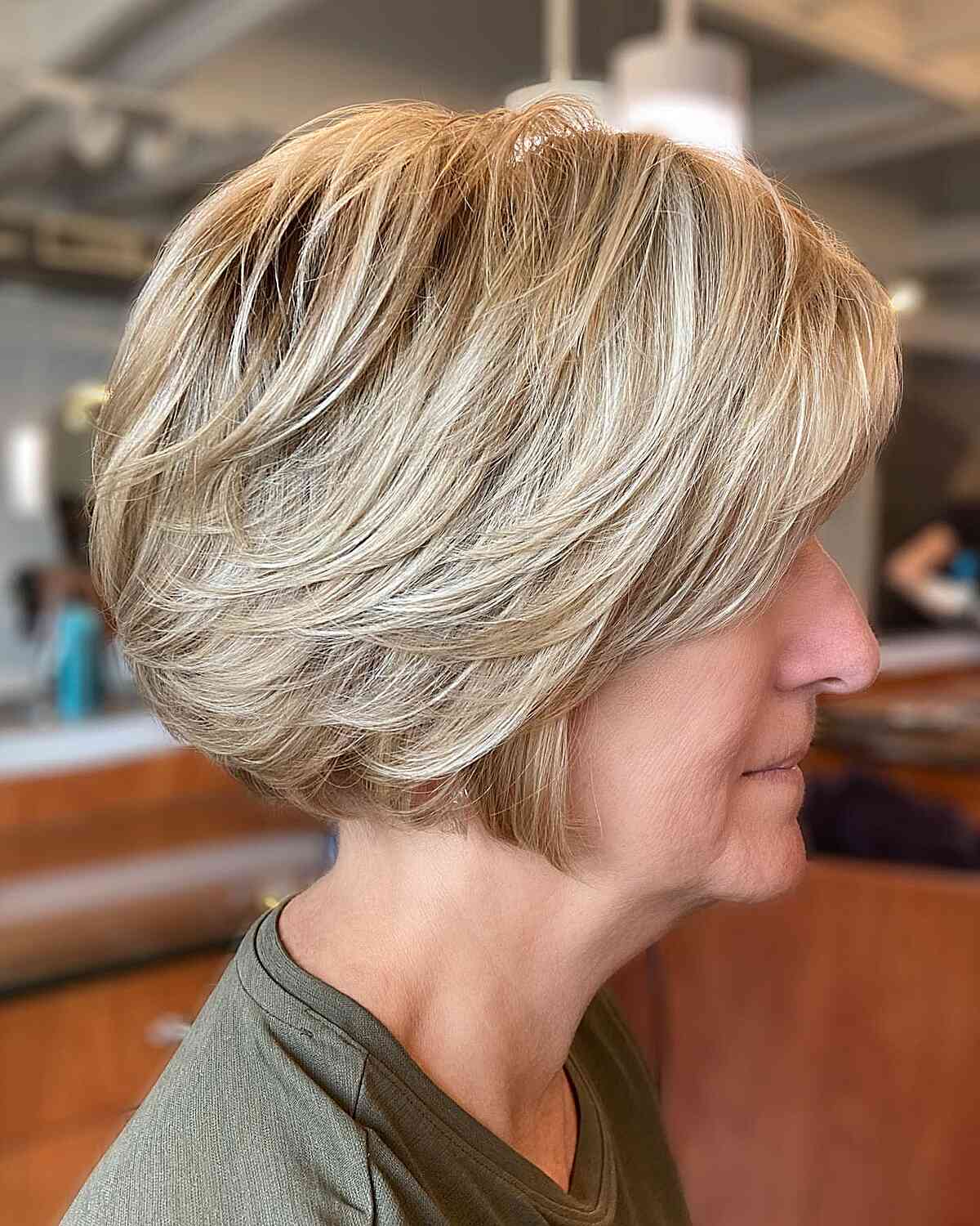 Feathered Butterfly Bob with Lowlights for Old Women