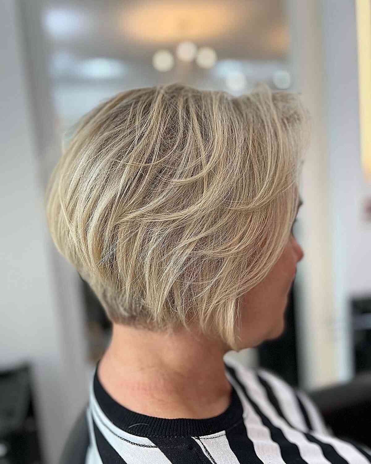 Feathered Short Wedge Bob with Stacked Layers