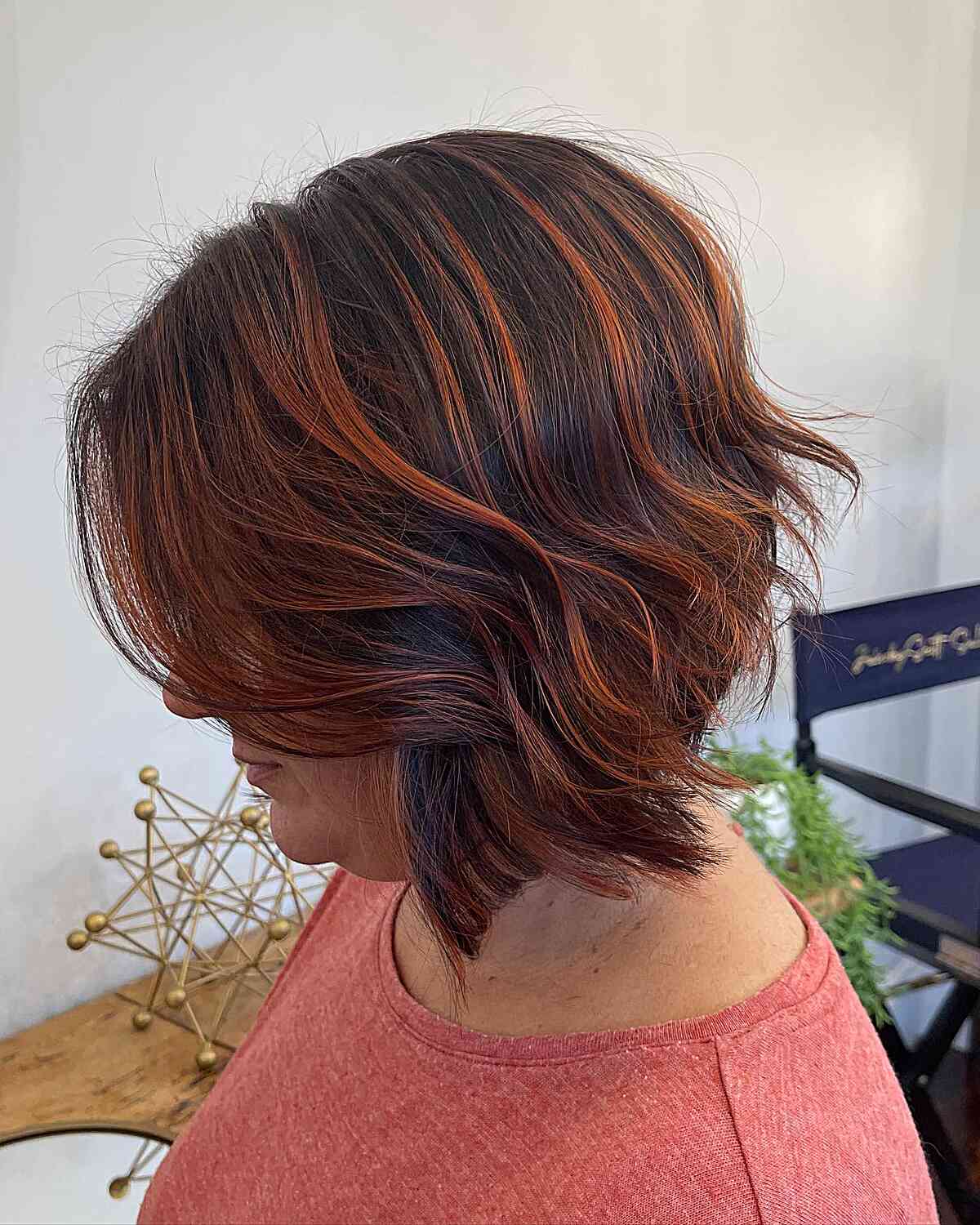 Fiery Copper Red Teasylights on Dark Brown Hair