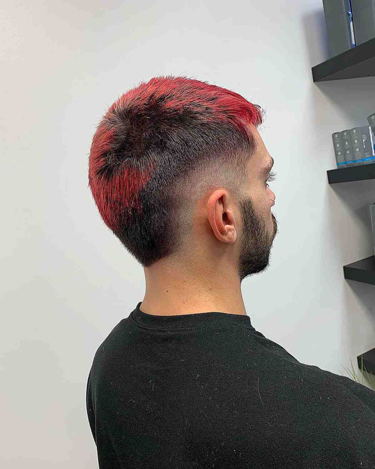 Fiery Red Highlights and a Mid Fade on Modern Guys 