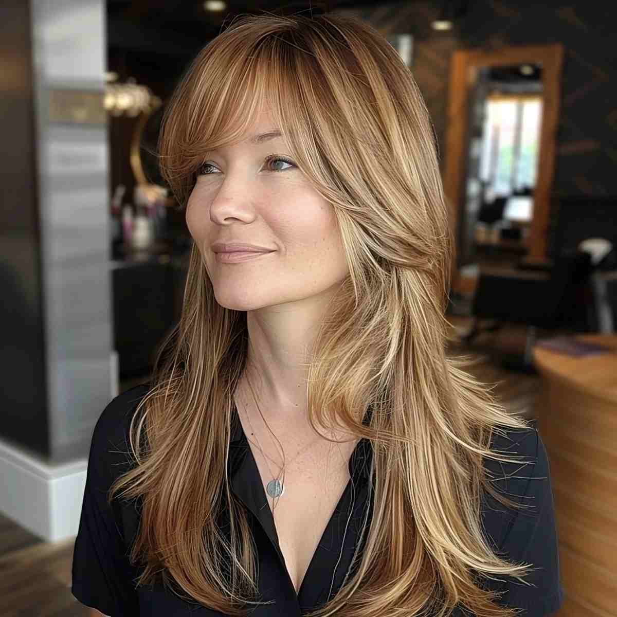 Fine Hair with Layers & Honey Babylights hairstyle
