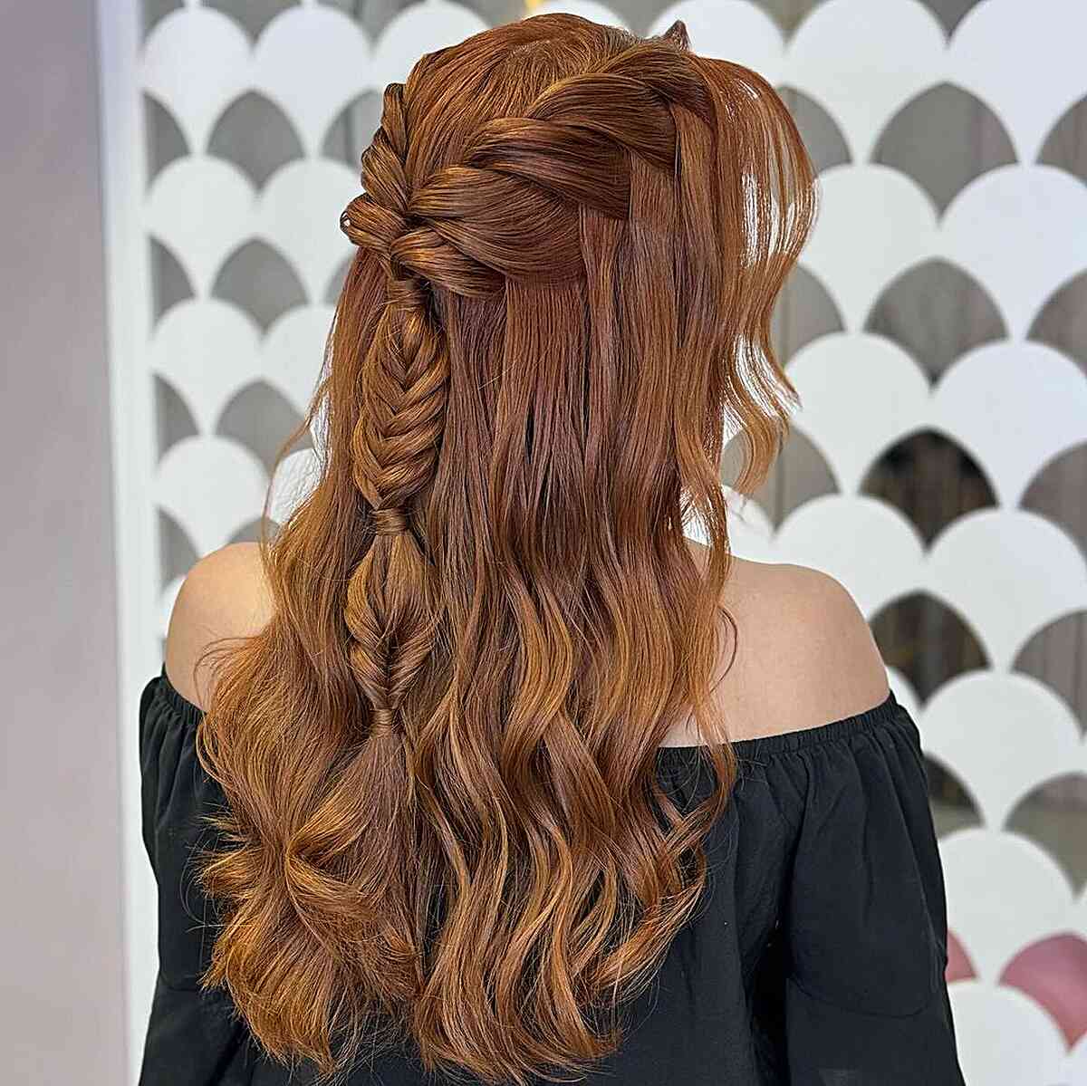 Gala-Inspired Braided Half Updo with Soft Waves for Longer Hair