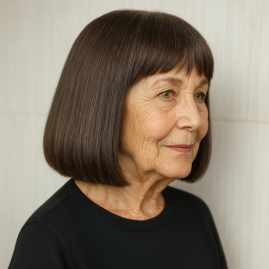 Classic Smooth Blunt Bob with Subtle Bangs