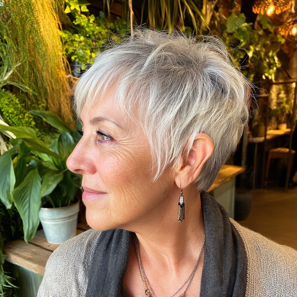 Textured Silver Pixie Cut with Soft Layers