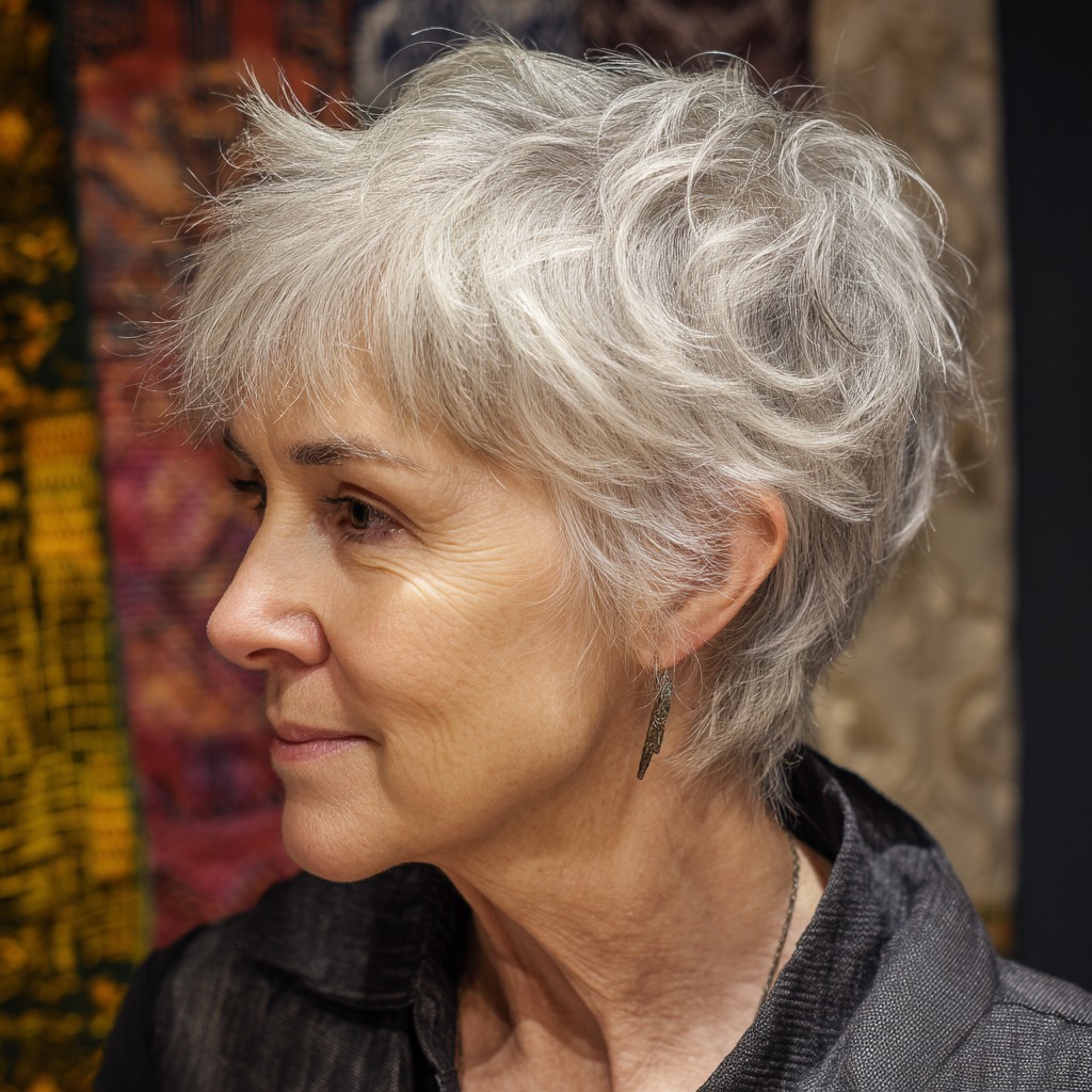 Textured Silver Pixie Cut with Soft Layers