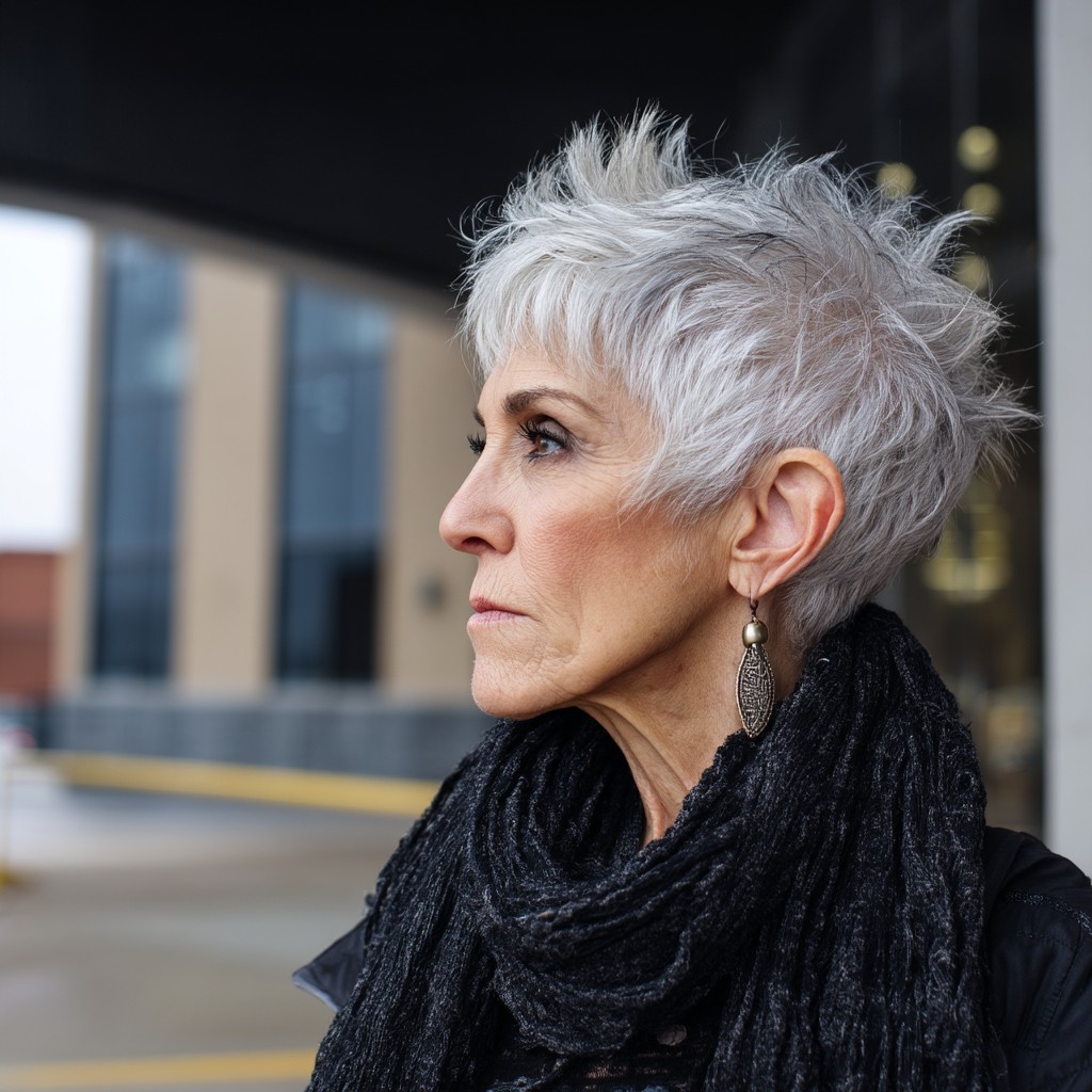 Edgy Textured Pixie Cut with Silver Highlights