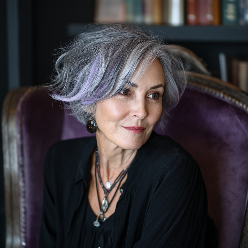 Textured Silver Bob with Lavender Accents