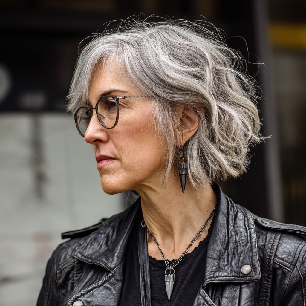 Textured Silver Bob with Soft Waves
