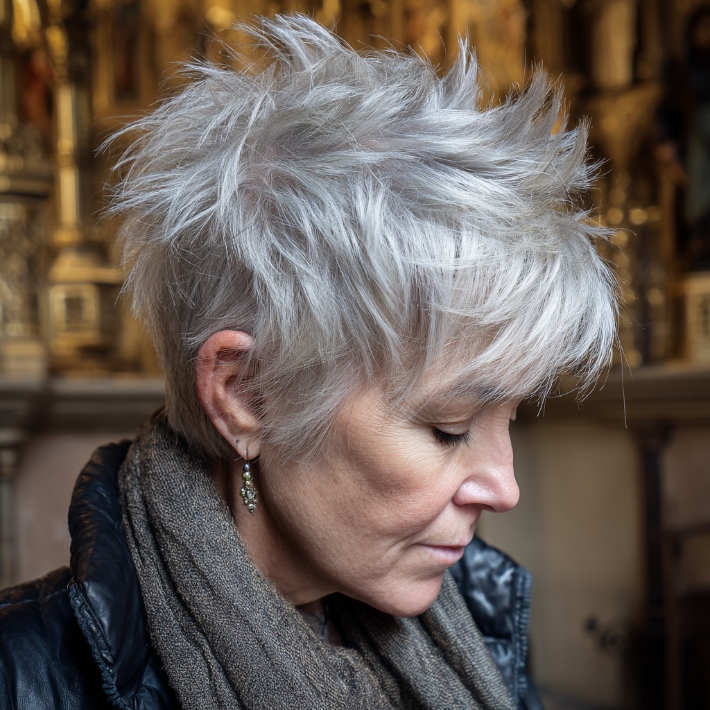 Textured Silver Pixie Cut with Spiky Layers