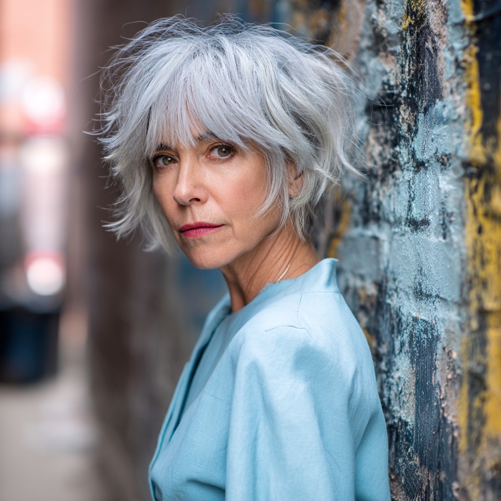 Textured Silver Shaggy Bob
