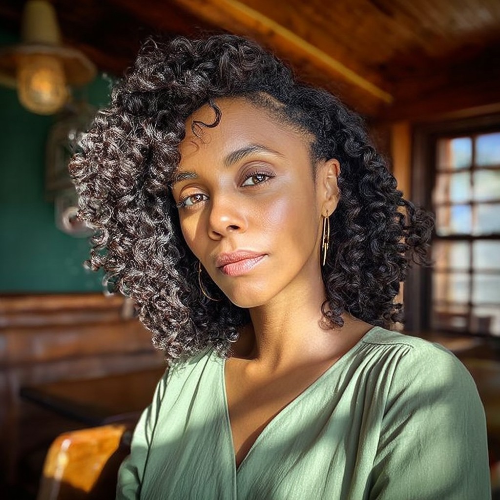 Chic Defined Crochet Curls with Soft Side Part