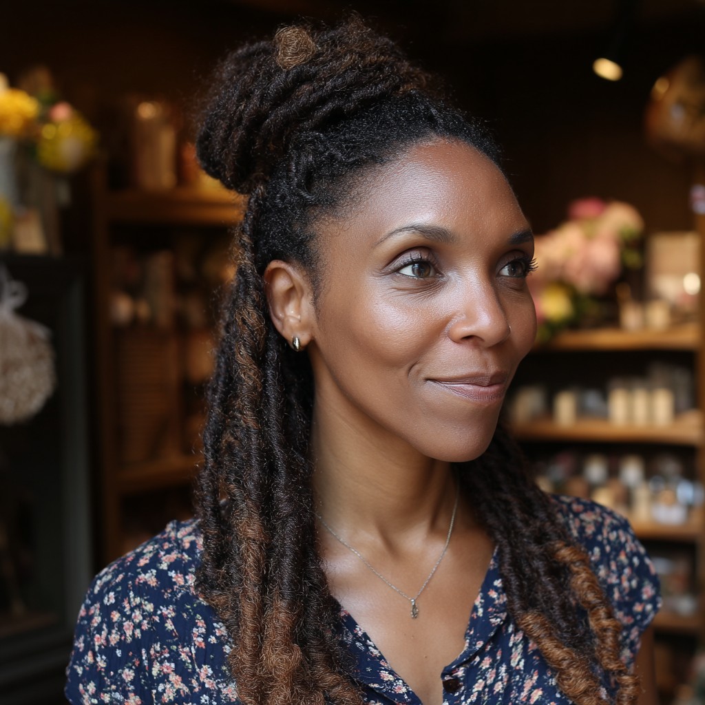 Elegant Twisted Bun with Loose Crochet Locs