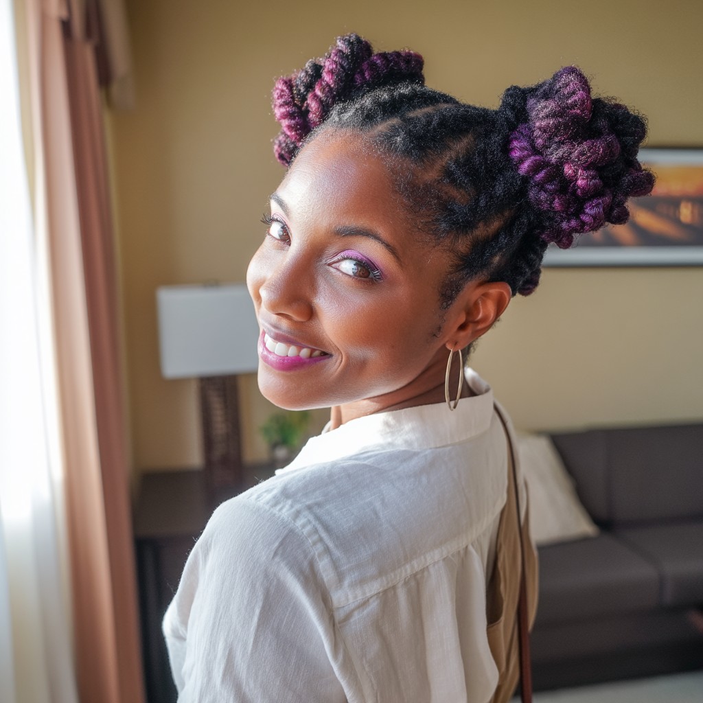 Playful Double Bantu Knots with Vibrant Tips